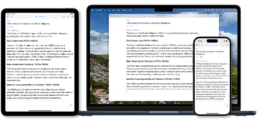 Local Chat running on an iPhone, an iPad, and a Mac